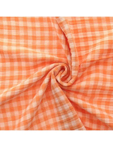 tissu-double-gaze-gaufree-vichy-clementine-et-blanc-casse.webp
