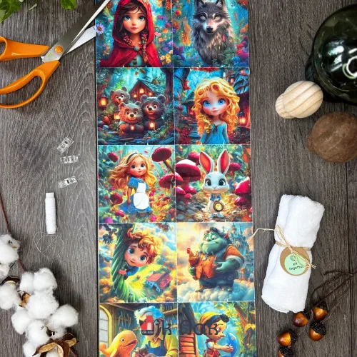 Panneau 10 Lingettes lavables | Contes traditionnels | Oeko - Tex | TissusMyCoton