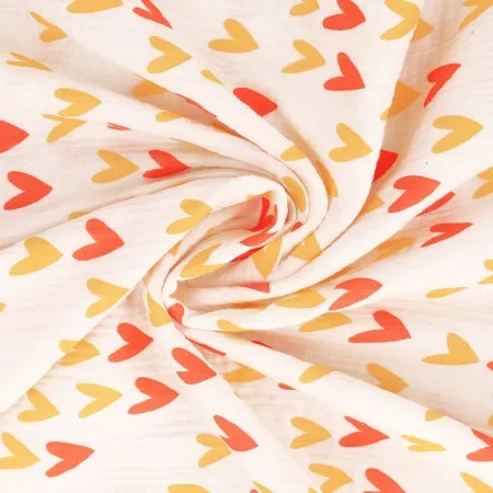 Double gaze motif Coeurs orange et jaunes