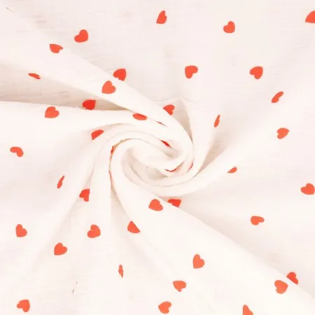 Double gaze motif Petits coeurs orange | Oeko - Tex |