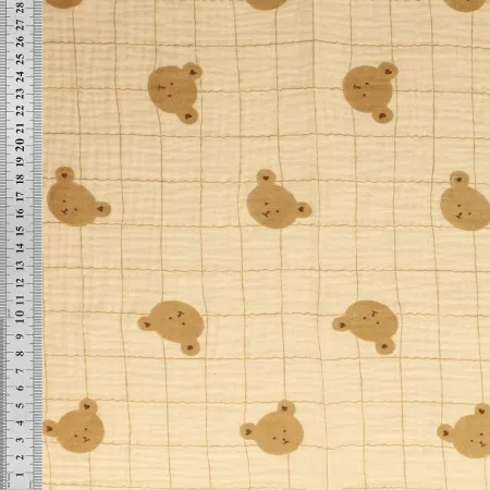Double gaze motif Ourson sur fond crème