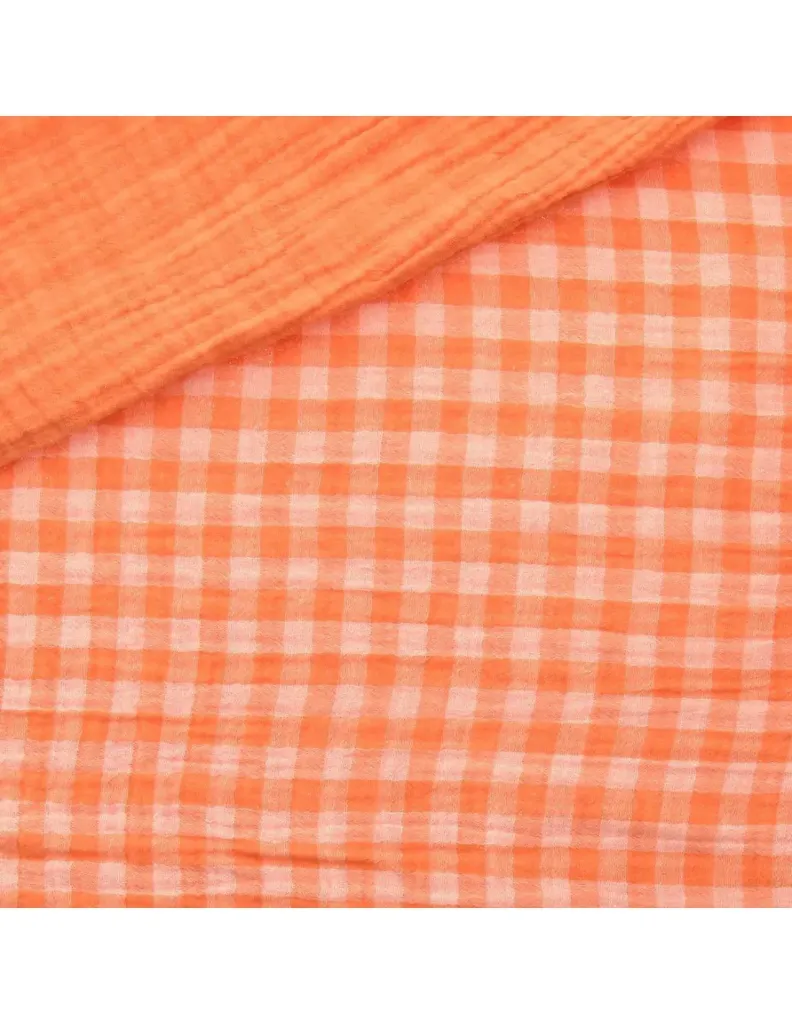 Double gaze Vichy Clémentine et Blanc cassé | Domotex