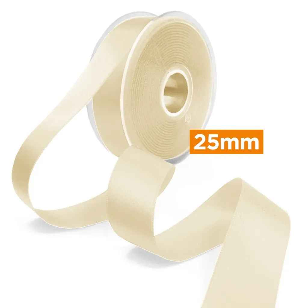 Ruban satin double face 25 mm | Ivoire | Prix au mètre