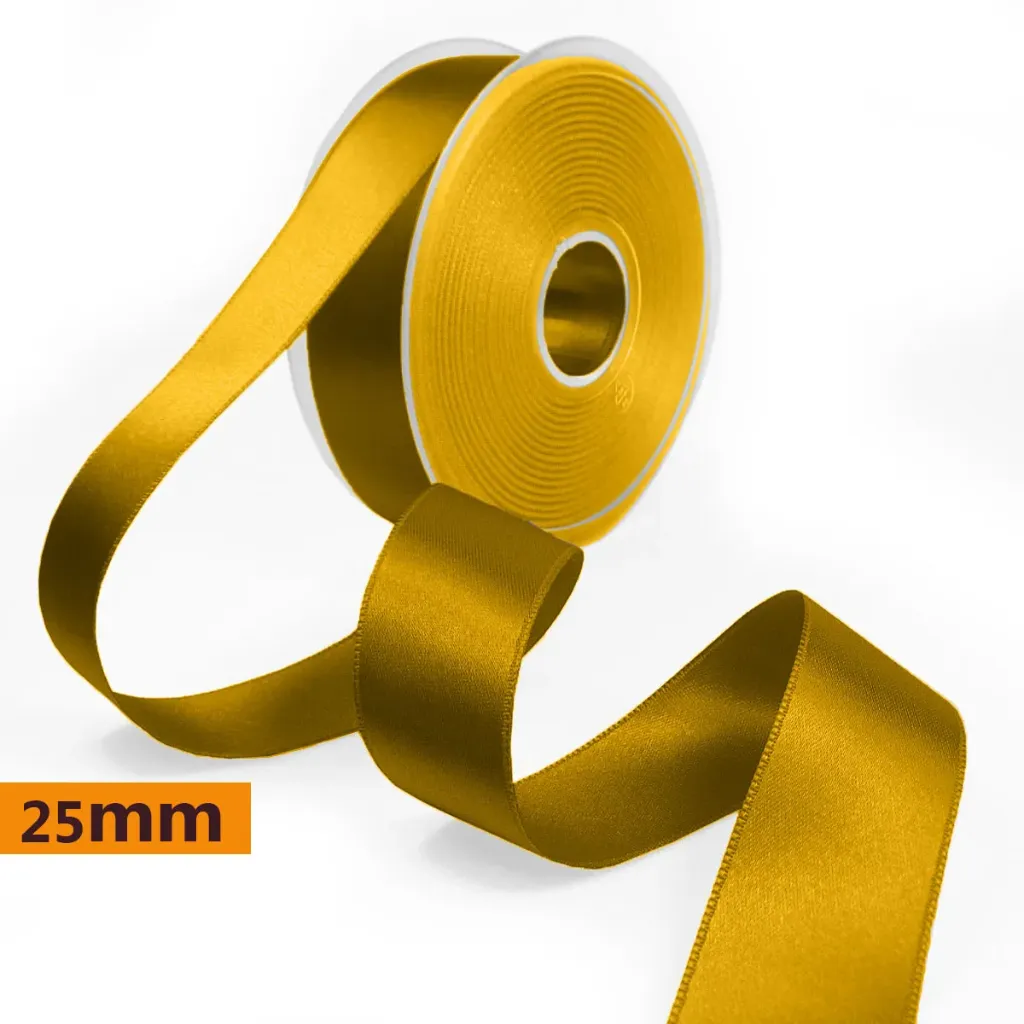 Ruban satin double face 25 mm | Doré | Prix au mètre