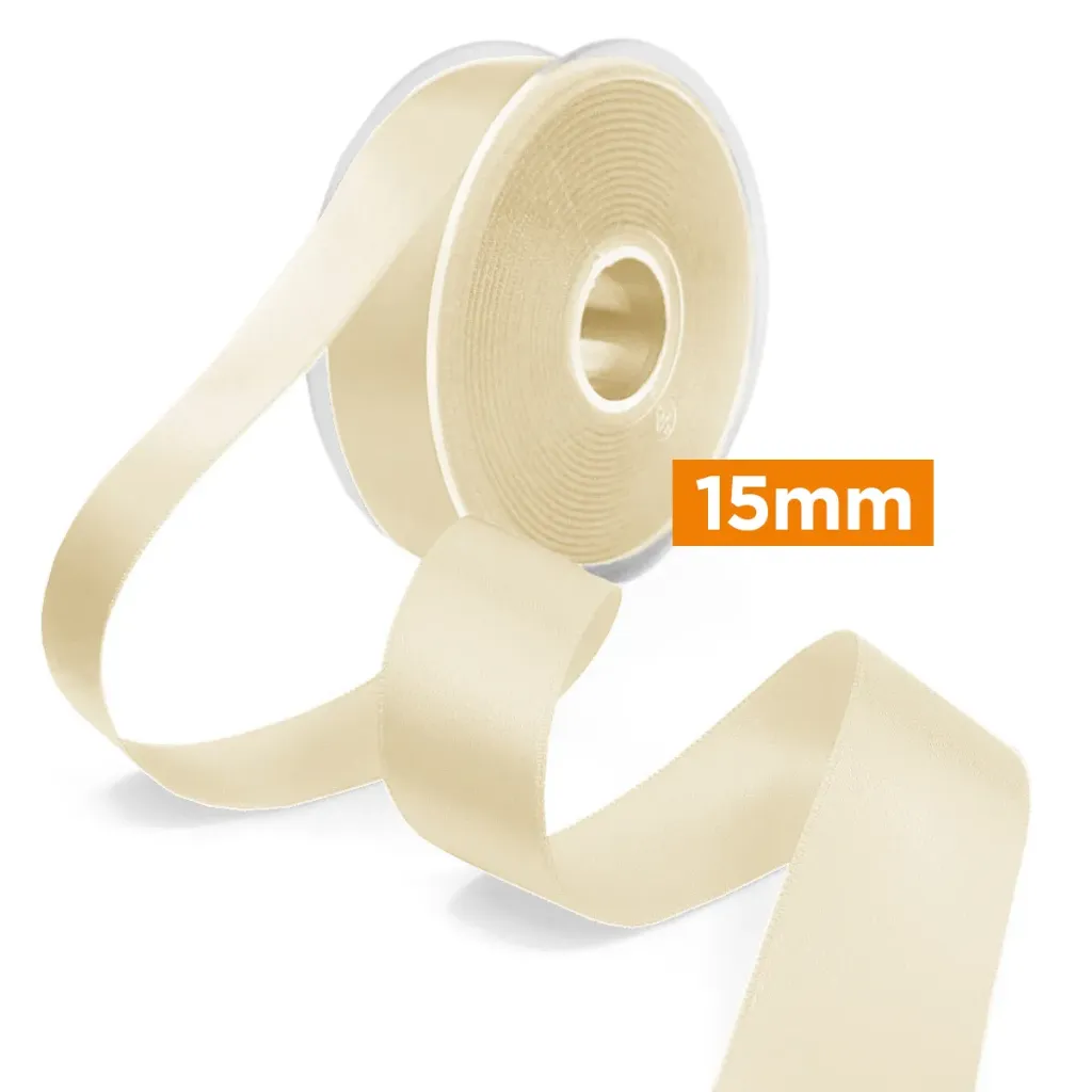Ruban satin double face 15 mm | Ivoire | Prix au mètre