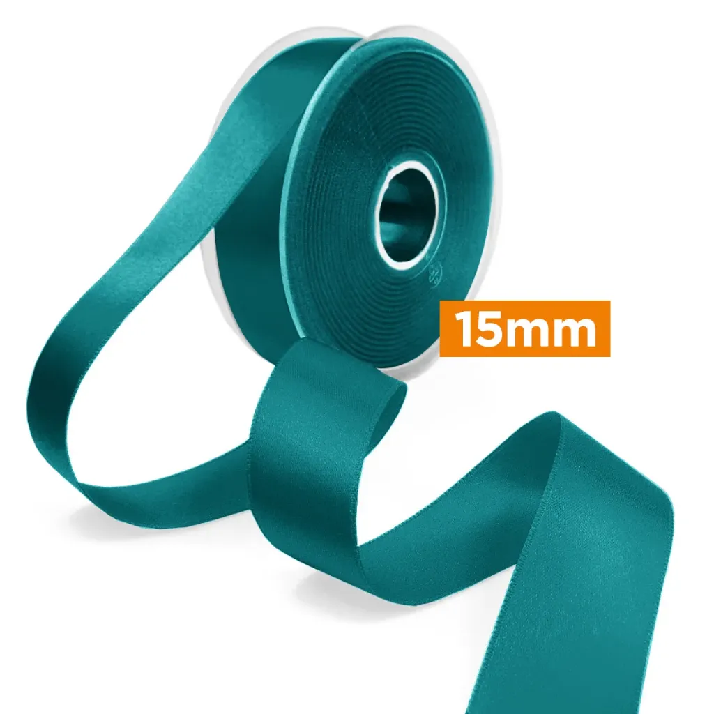 Ruban satin double face 15 mm | Bleu dauphin | Prix au mètre