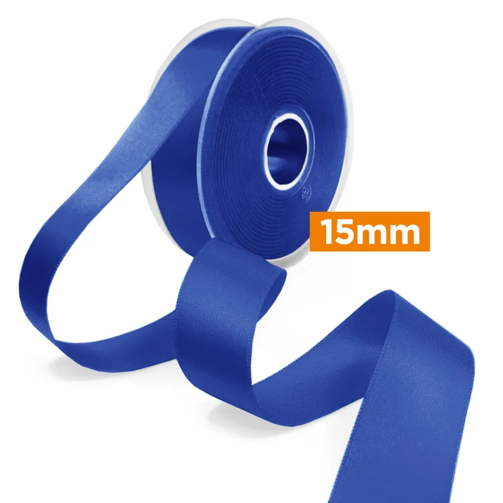 Ruban satin double face 15 mm | Bleu royal | Prix au mètre