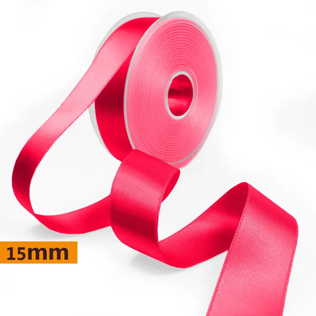 Ruban satin double face 15 mm | Rose fluo | Prix au mètre