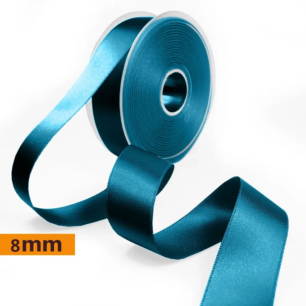 Ruban satin double face 8 mm | Bleu dauphin | Prix au mètre